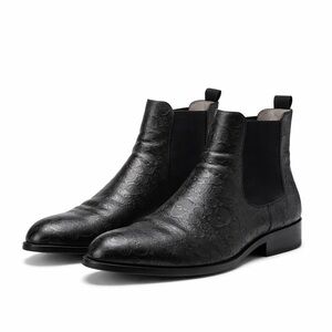 Robert Graham Black Embossed Skull Leather Chelsea Boots | Designer Luxury